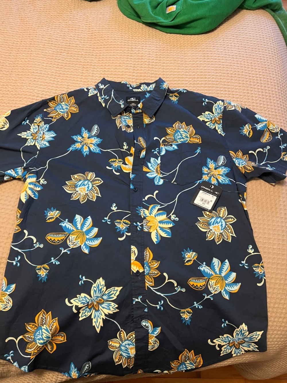 O'Neill Navy Floral Short-Sleeve Button-Down with Yellow & Light Blue Flowers